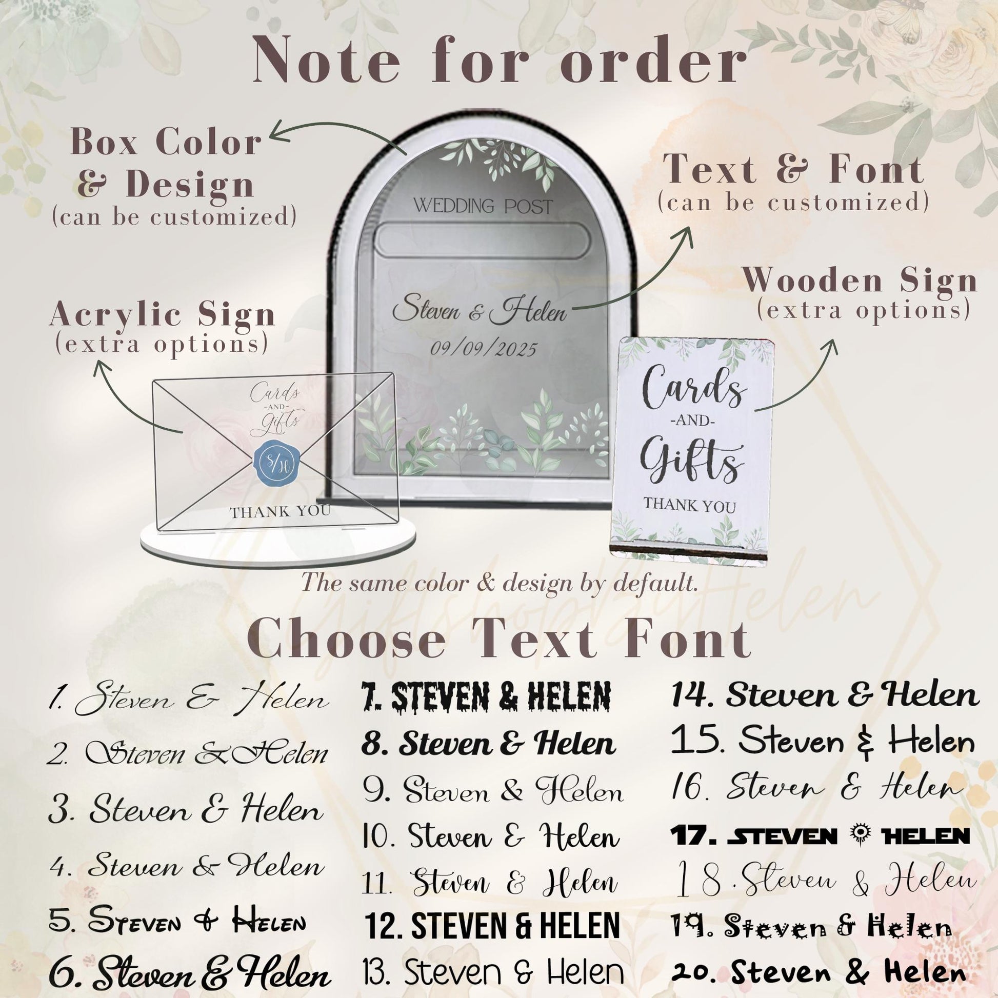 Easy assembly floral wedding card box