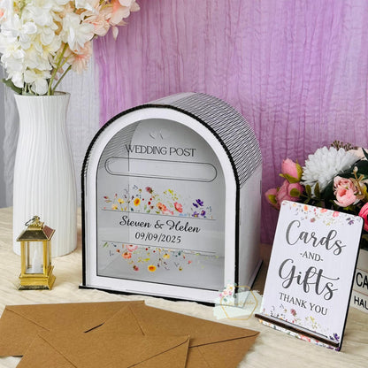 Personalized floral wedding card box with acrylic front