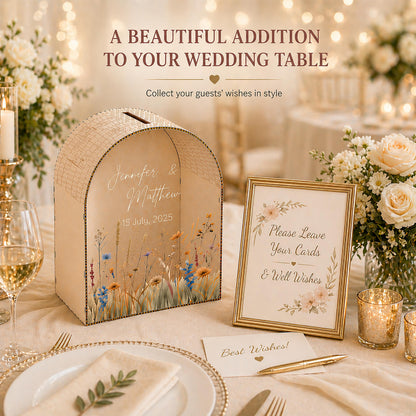Boho wedding reception card box decor