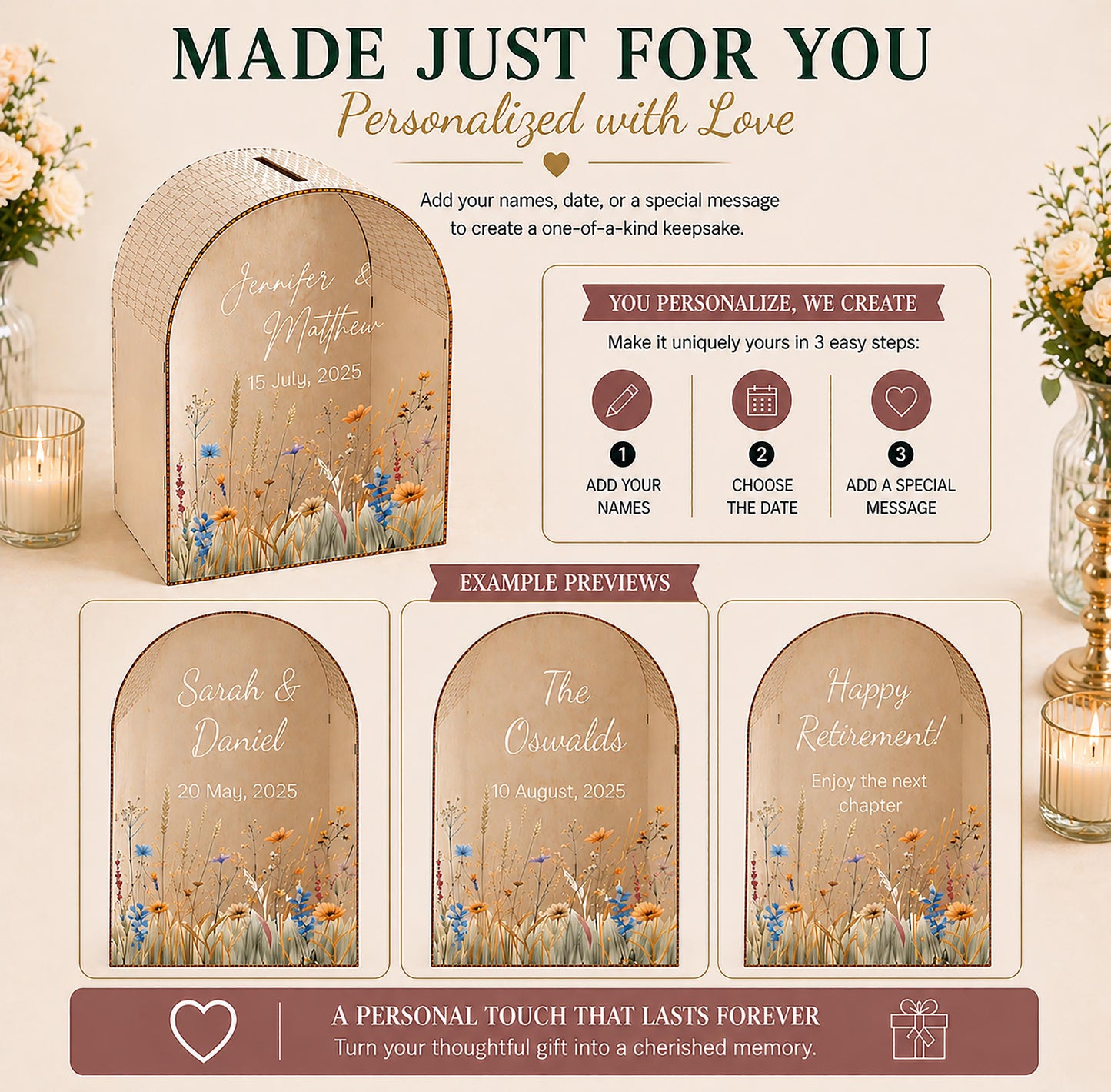 Watercolor floral wedding card keepsake