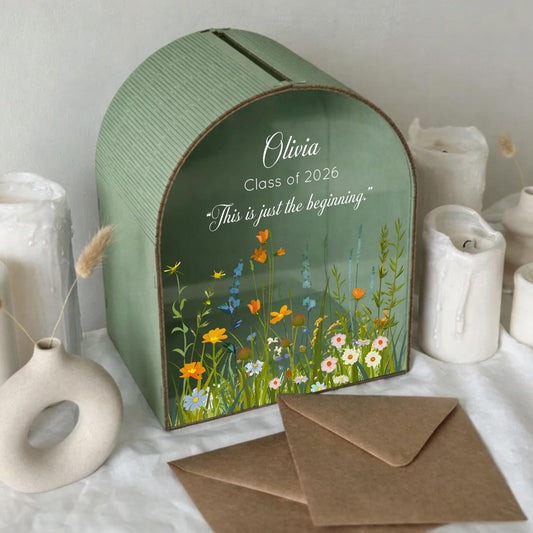 Personalized graduation card box with wildflower design