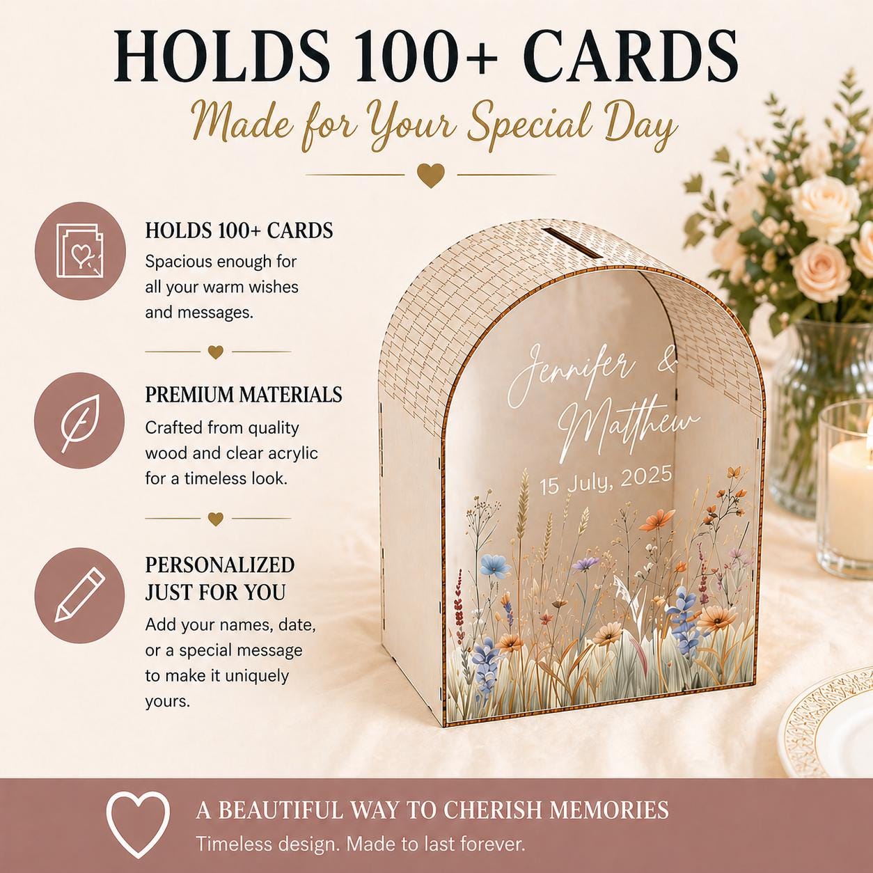 Arched personalized wedding card holder