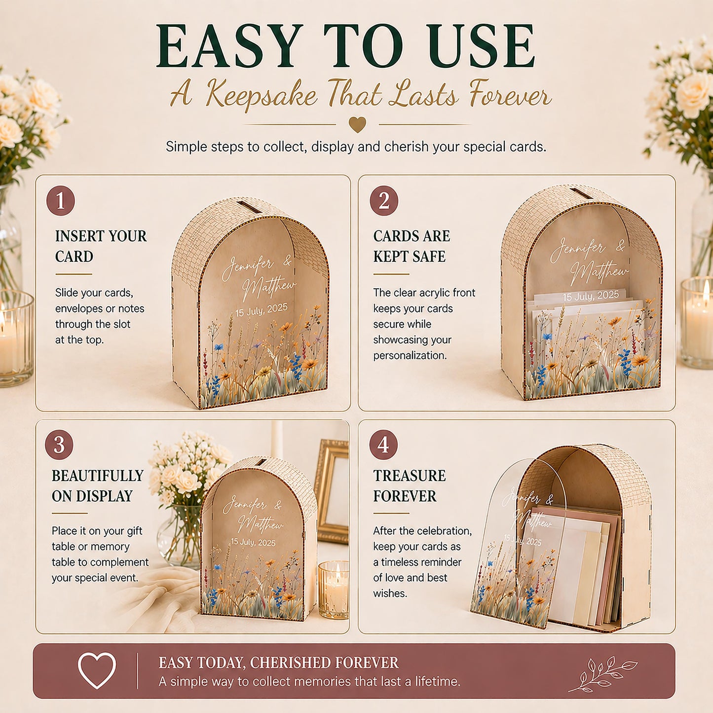 Custom names and date wedding card box