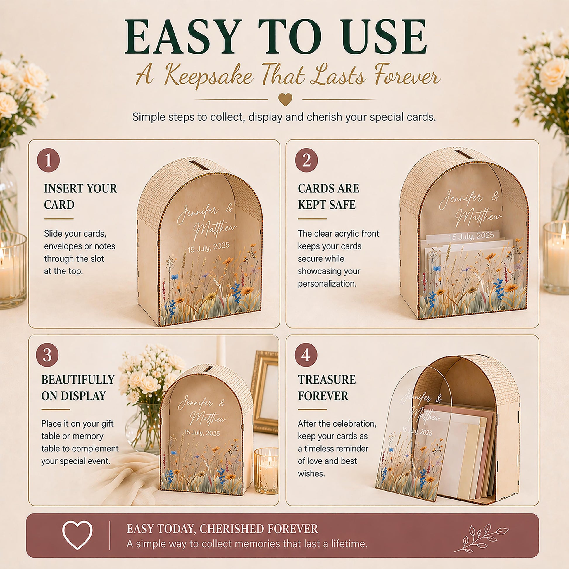 Custom names and date wedding card box