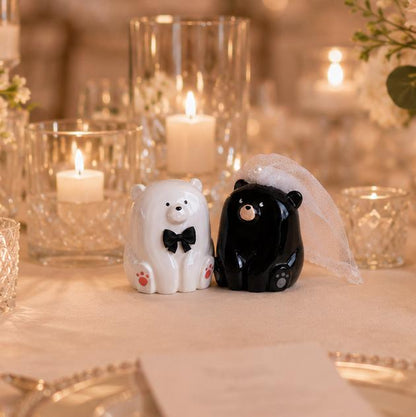 Handmade ceramic bear wedding cake topper bride and groom figurines - view 4