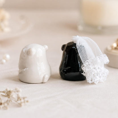 Handmade ceramic bear wedding cake topper bride and groom figurines - view 5