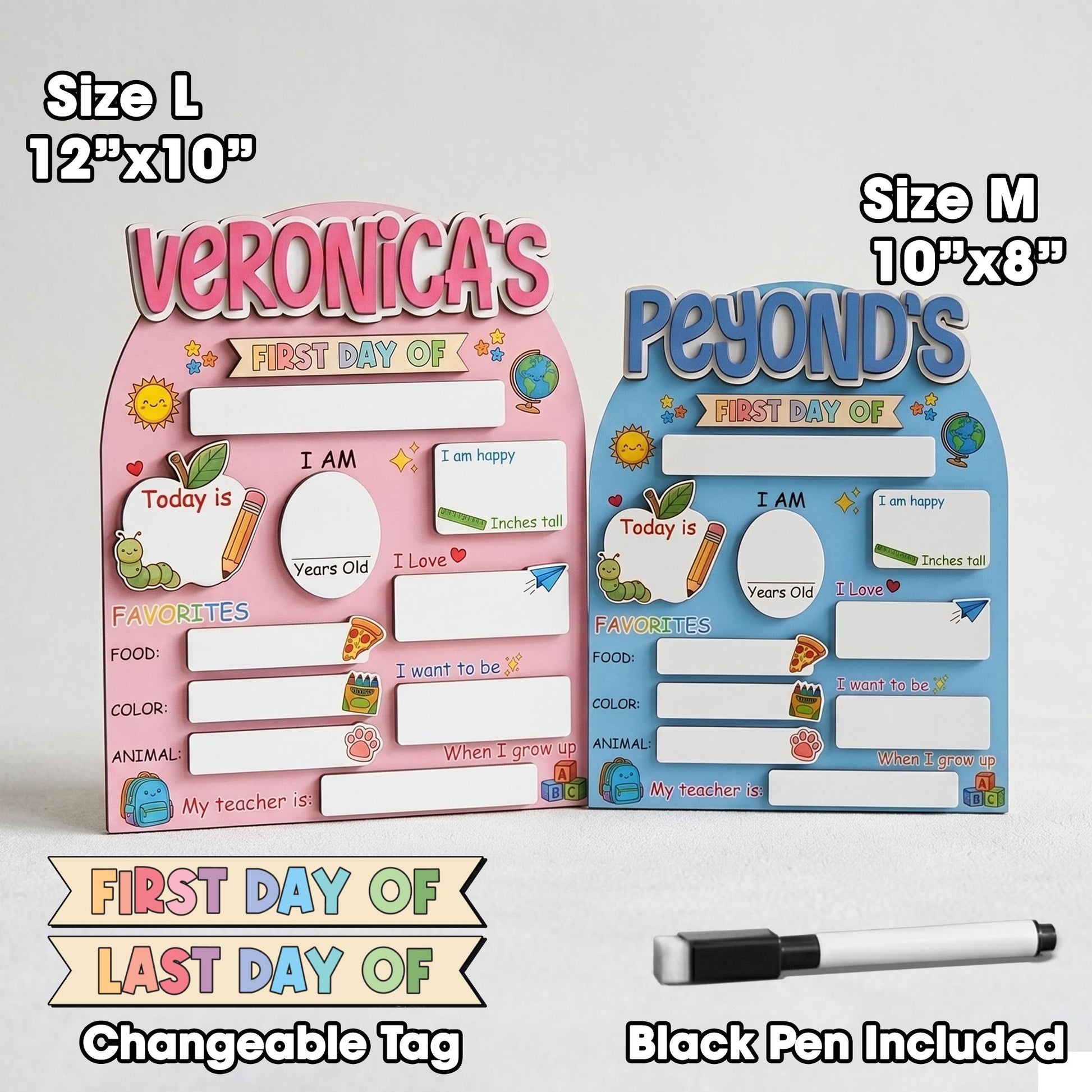 Kids school photo board size options