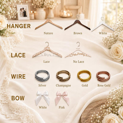 Personalized Bridal Hanger with Wire Name – size and style reference