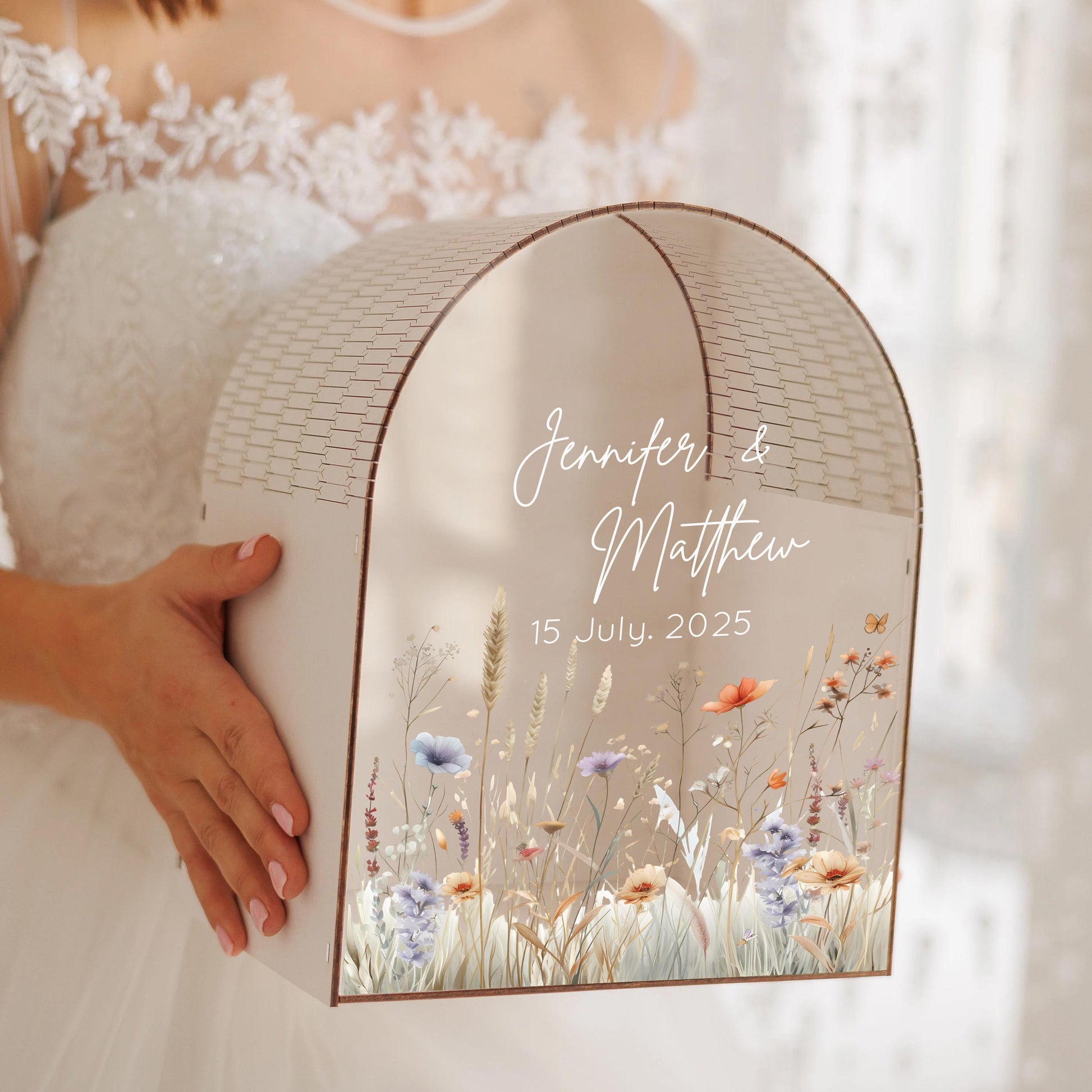 Neutral wildflower wedding card box