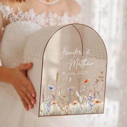 Neutral wildflower wedding card box