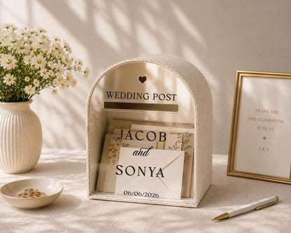 Arched wedding mailbox card holder for reception