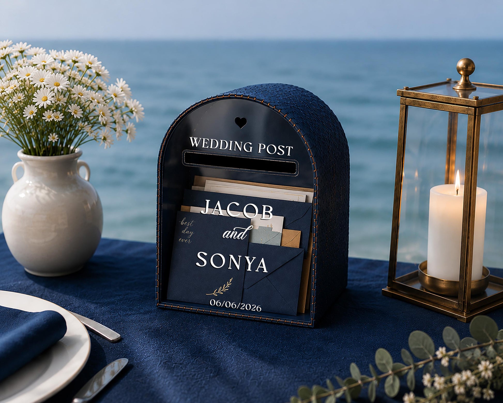 Wedding postbox with clear acrylic front panel