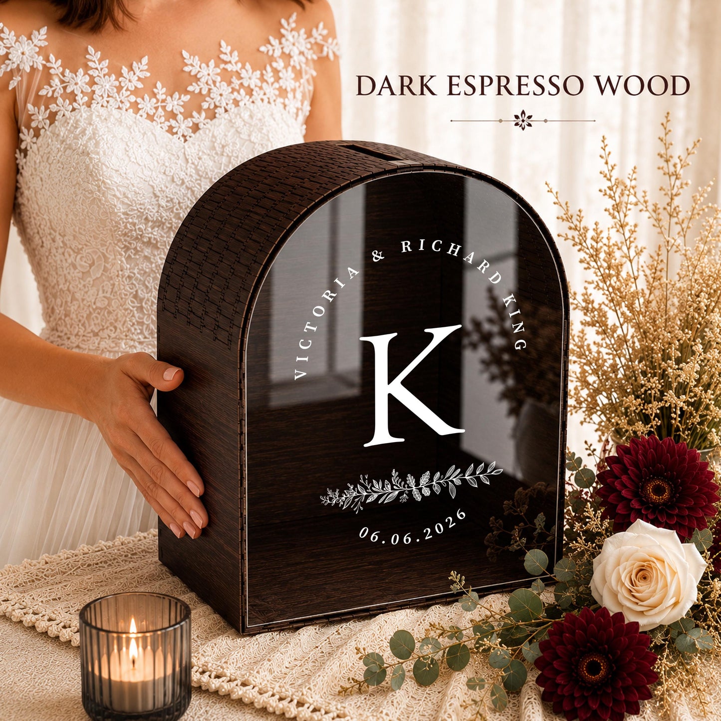 Wood and acrylic monogram wedding card box