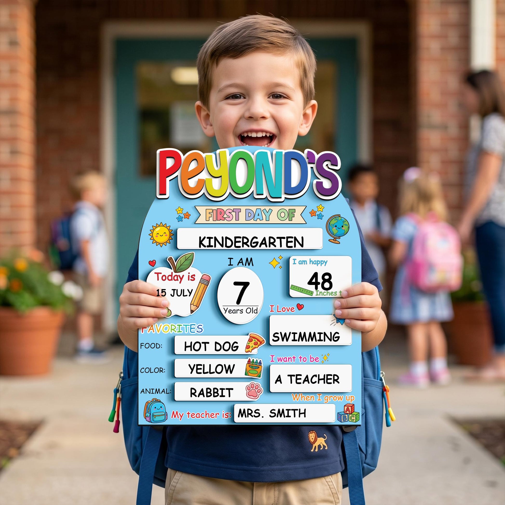 Personalized school photo board size and design detail
