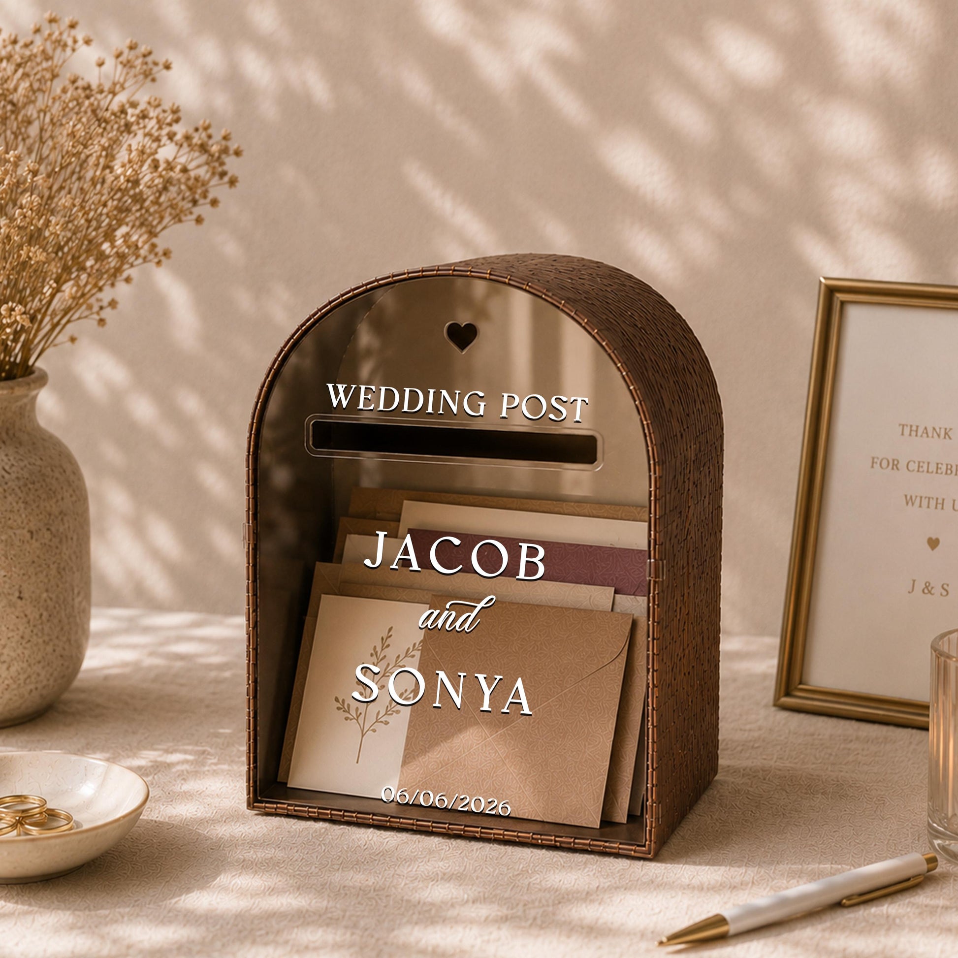 Wood and acrylic wedding mailbox card box