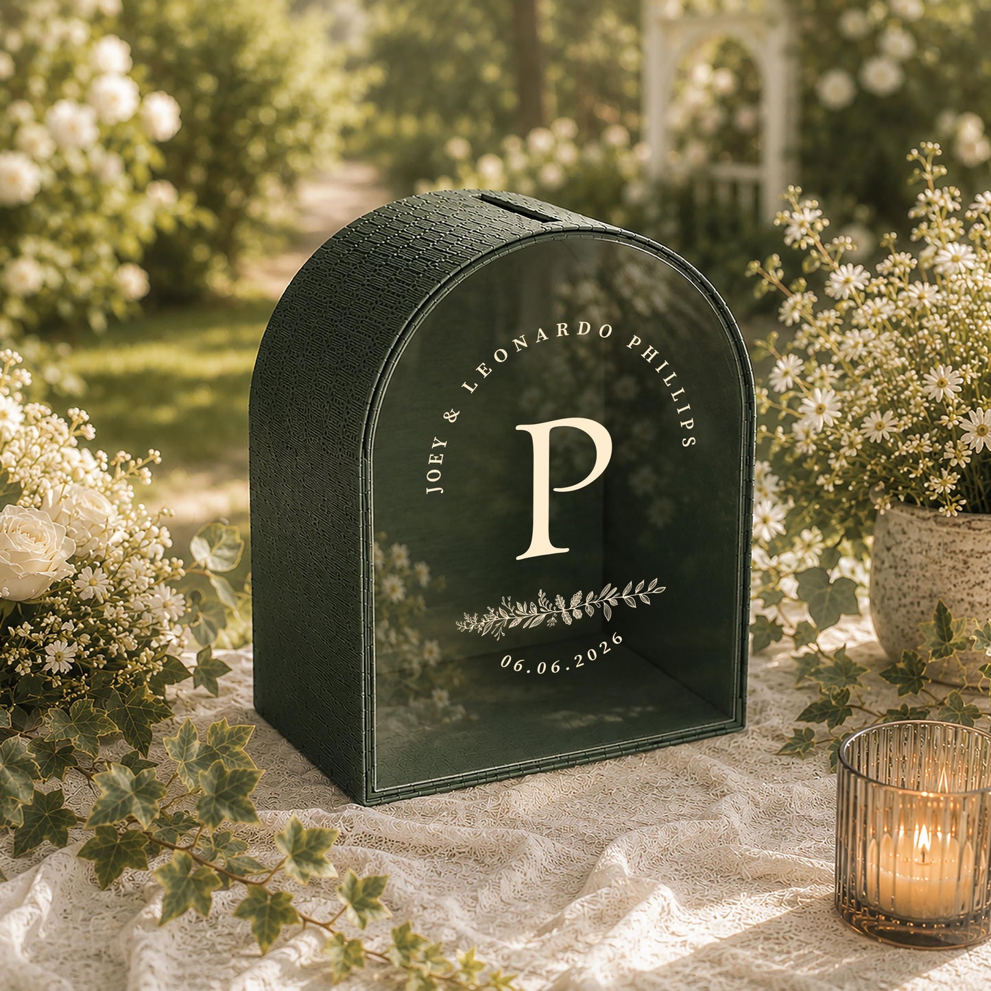 Jewel toned personalized wedding card box