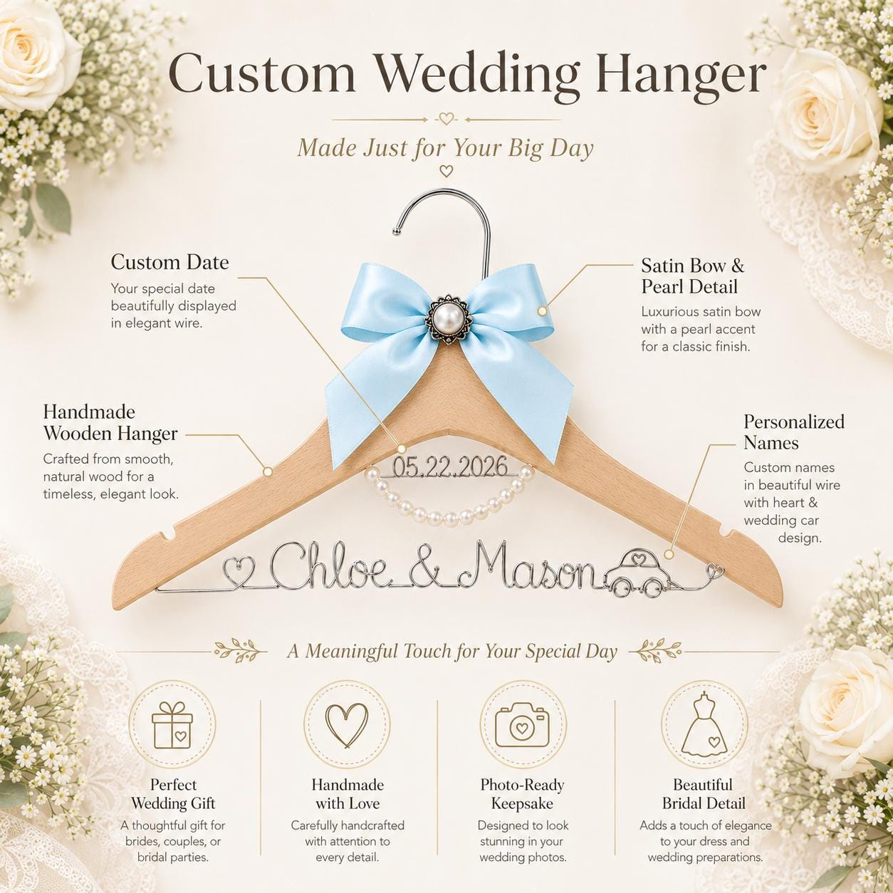 Personalized Bridal Hanger with Wire Name - BOYOGO personalized gift
