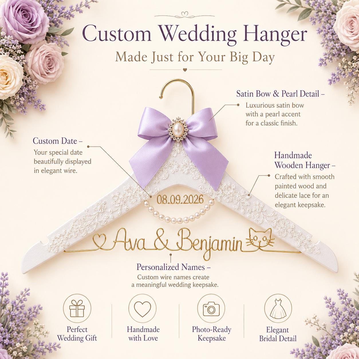 Personalized Bridal Hanger with Wire Name - BOYOGO personalized gift
