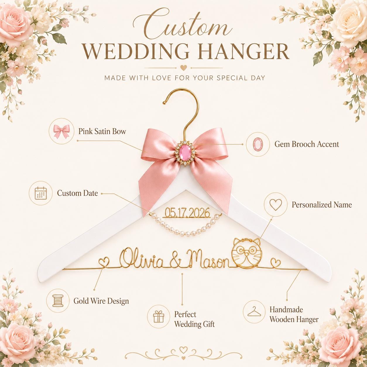 Personalized Bridal Hanger with Wire Name - BOYOGO personalized gift