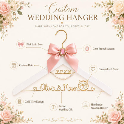 Personalized Bridal Hanger with Wire Name – handmade design detail