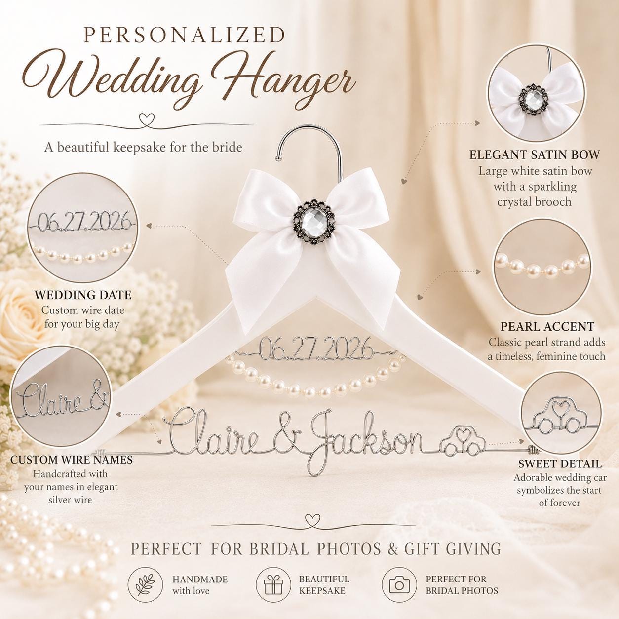 Personalized Bridal Hanger with Wire Name - BOYOGO personalized gift