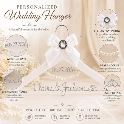 Personalized Bridal Hanger with Wire Name – handmade design detail