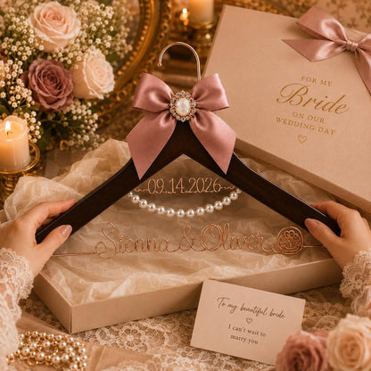 Personalized Bridal Hanger with Wire Name – size and style reference