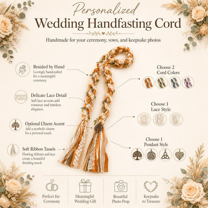 Personalized Woven Handfasting Cord, Celtic Wedding Unity Rope, Tie The Knot Ceremony Keepsake – additional product view