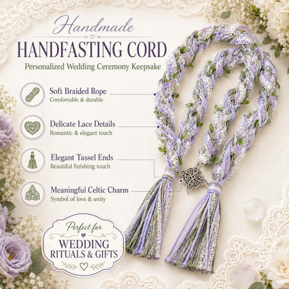Personalized Woven Handfasting Cord, Celtic Wedding Unity Rope, Tie The Knot Ceremony Keepsake – handmade design detail