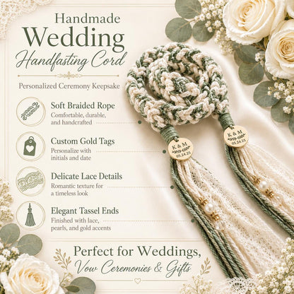 Personalized Woven Handfasting Cord, Celtic Wedding Unity Rope, Tie The Knot Ceremony Keepsake – handmade design detail