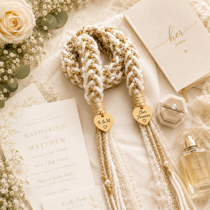 Personalized Woven Handfasting Cord, Celtic Wedding Unity Rope, Tie The Knot Ceremony Keepsake – material and finish detail