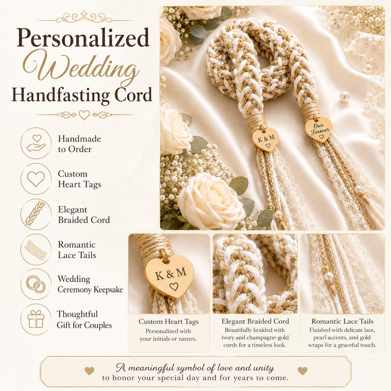 Personalized Woven Handfasting Cord, Celtic Wedding Unity Rope, Tie The Knot Ceremony Keepsake