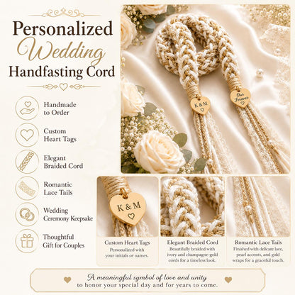 Personalized Woven Handfasting Cord, Celtic Wedding Unity Rope, Tie The Knot Ceremony Keepsake – handmade design detail