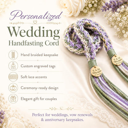 Personalized Woven Handfasting Cord, Celtic Wedding Unity Rope, Tie The Knot Ceremony Keepsake – handmade design detail