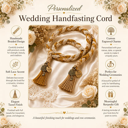 Personalized Woven Handfasting Cord, Celtic Wedding Unity Rope, Tie The Knot Ceremony Keepsake – handmade design detail