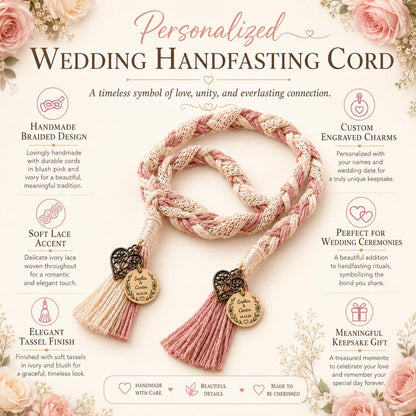 Personalized Woven Handfasting Cord, Celtic Wedding Unity Rope, Tie The Knot Ceremony Keepsake – handmade design detail