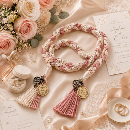 Personalized Woven Handfasting Cord, Celtic Wedding Unity Rope, Tie The Knot Ceremony Keepsake – close-up product detail