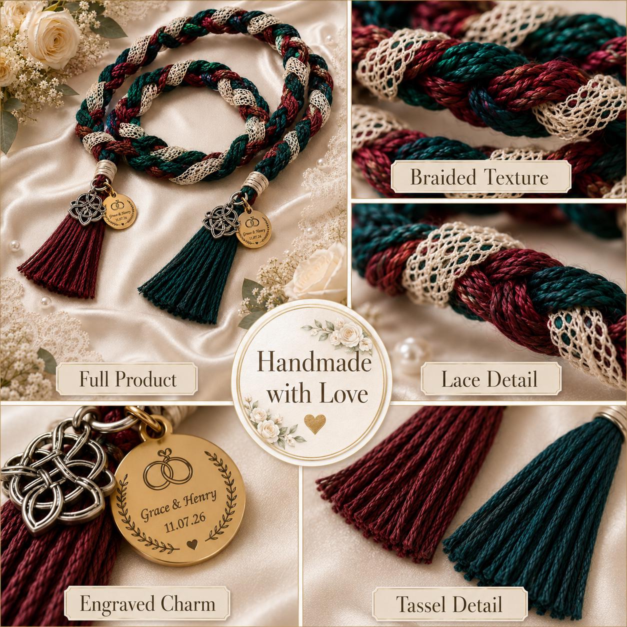 Personalized Woven Handfasting Cord, Celtic Wedding Unity Rope, Tie The Knot Ceremony Keepsake
