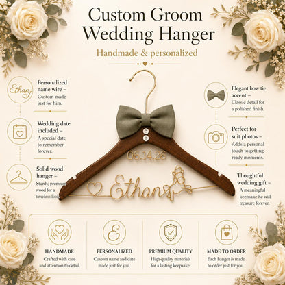 Personalized Groom Suit Hanger with Custom Name – handmade design detail