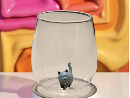 Cat lover stemless wine glass styled as a playful handmade gift