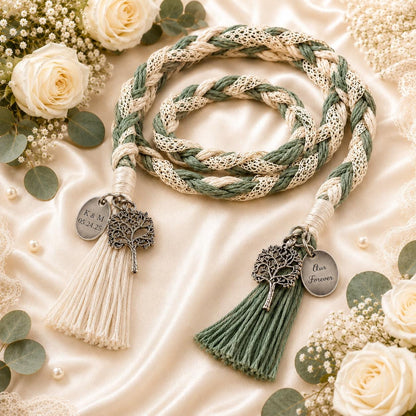 Personalized Woven Handfasting Cord, Celtic Wedding Unity Rope, Tie The Knot Ceremony Keepsake – close-up product detail