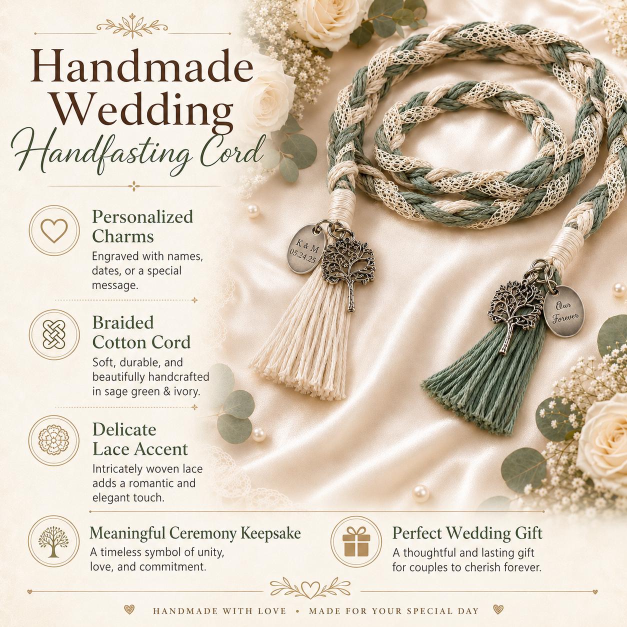 Personalized Woven Handfasting Cord, Celtic Wedding Unity Rope, Tie The Knot Ceremony Keepsake