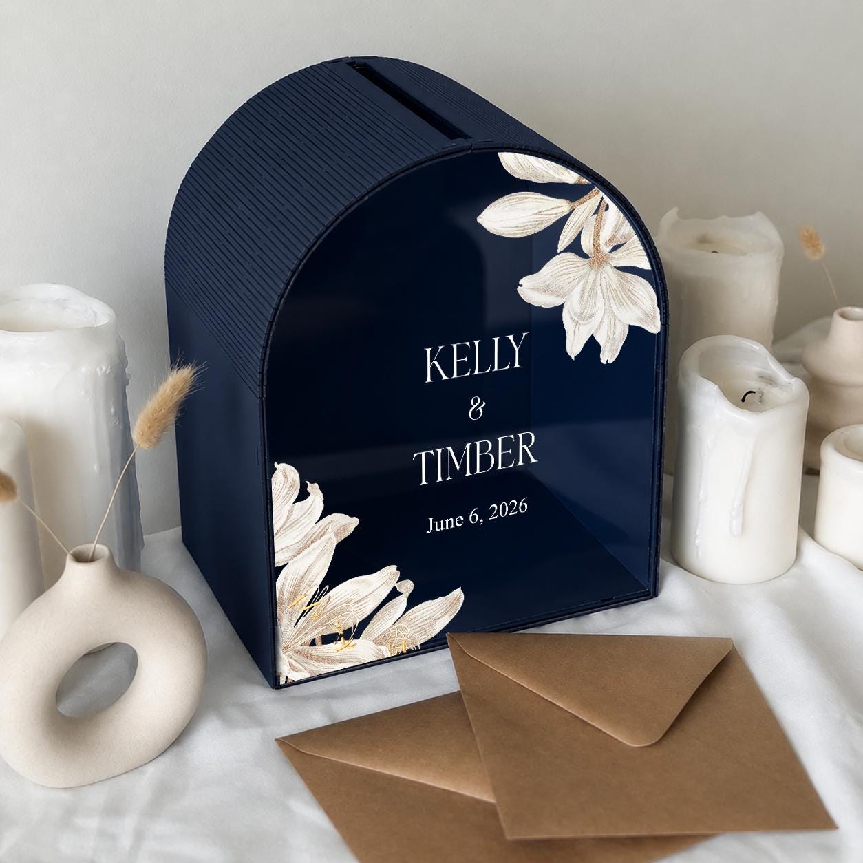 Burgundy floral wedding card holder
