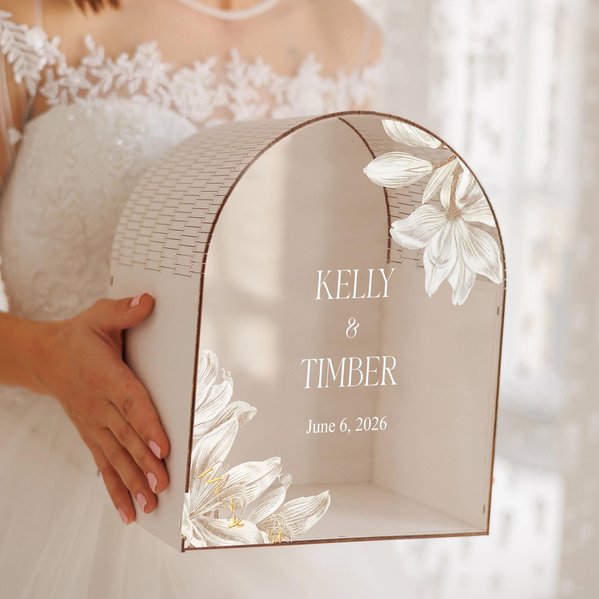 Walnut floral wedding card box