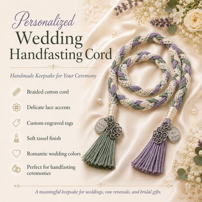 Personalized Woven Handfasting Cord, Celtic Wedding Unity Rope, Tie The Knot Ceremony Keepsake – handmade design detail