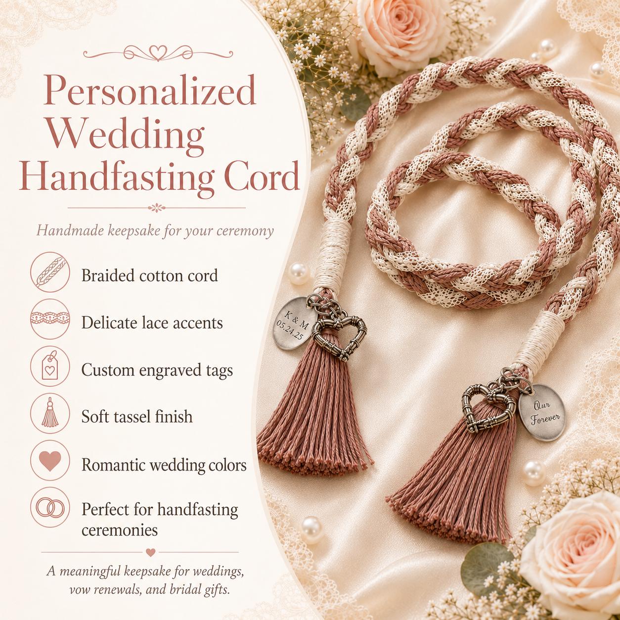 Personalized Woven Handfasting Cord, Celtic Wedding Unity Rope, Tie The Knot Ceremony Keepsake
