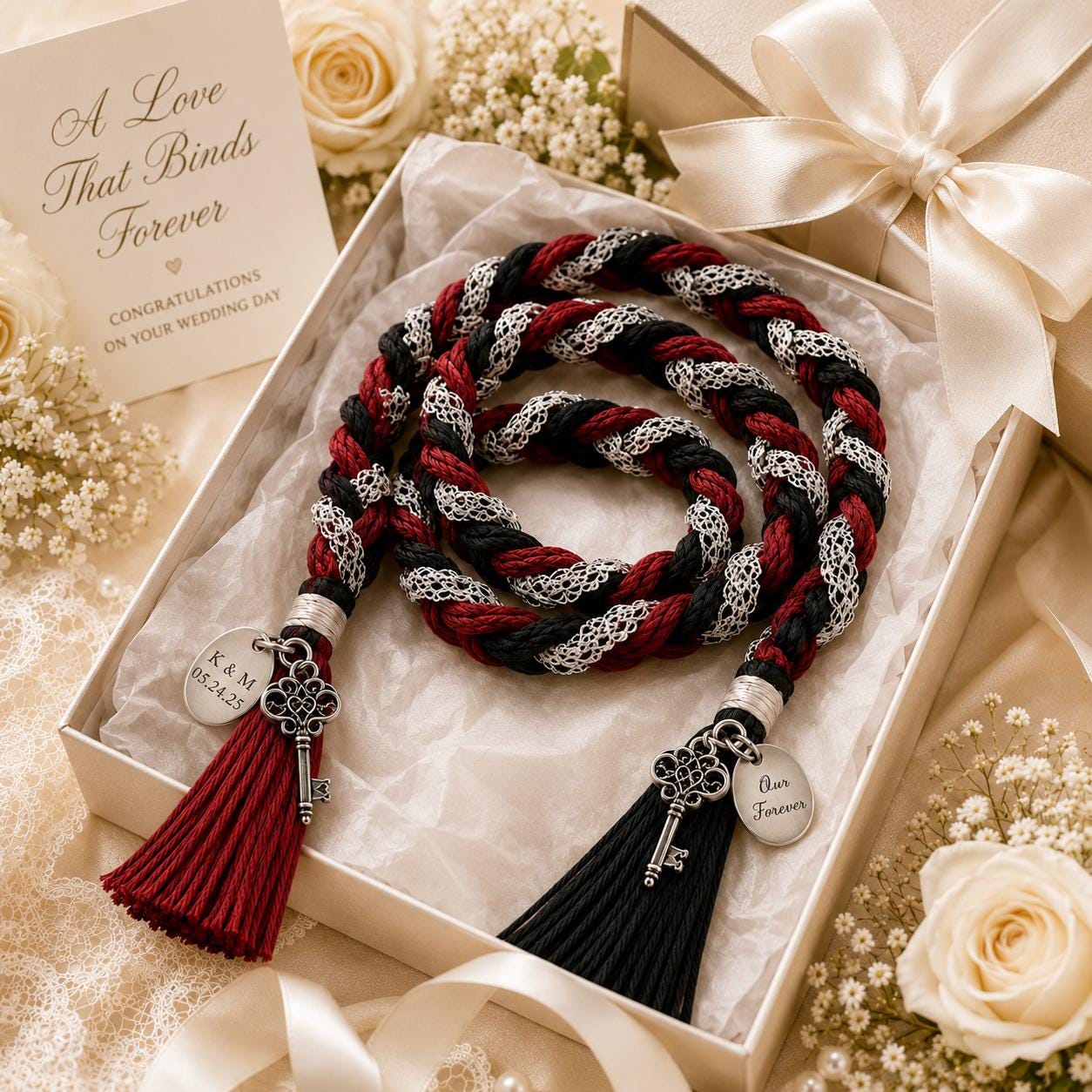 Personalized Woven Handfasting Cord, Celtic Wedding Unity Rope, Tie The Knot Ceremony Keepsake
