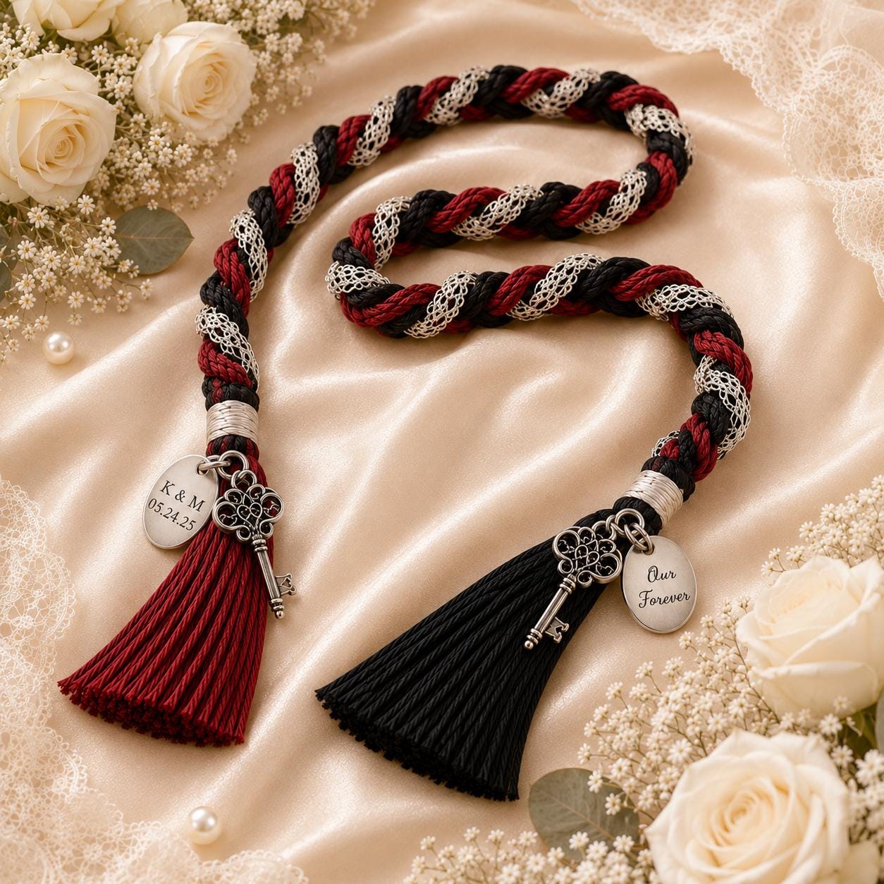 Personalized Woven Handfasting Cord, Celtic Wedding Unity Rope, Tie The Knot Ceremony Keepsake