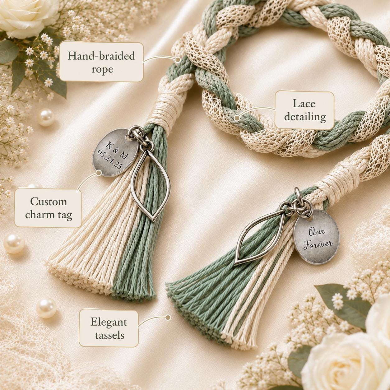 Personalized Woven Handfasting Cord, Celtic Wedding Unity Rope, Tie The Knot Ceremony Keepsake