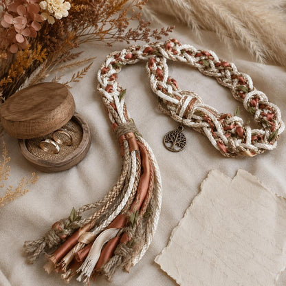 Personalized Wedding Handfasting Cord, Tree of Life Charms, Unity Ceremony Keepsake – personalization and design detail
